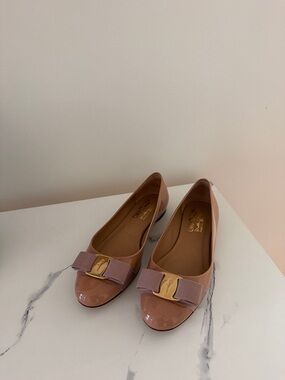 Salvatore Ferragamo Pinkish Varina Bow Patent Leather Flats